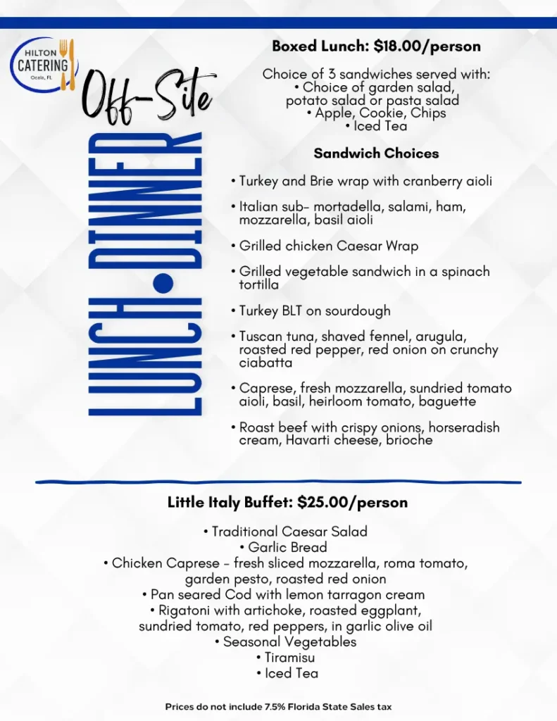 lunch and dinner catering menu ocala