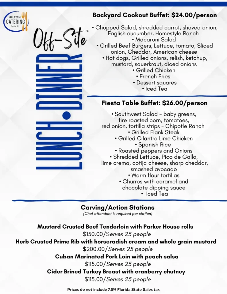 dinner catering menu ocala fl